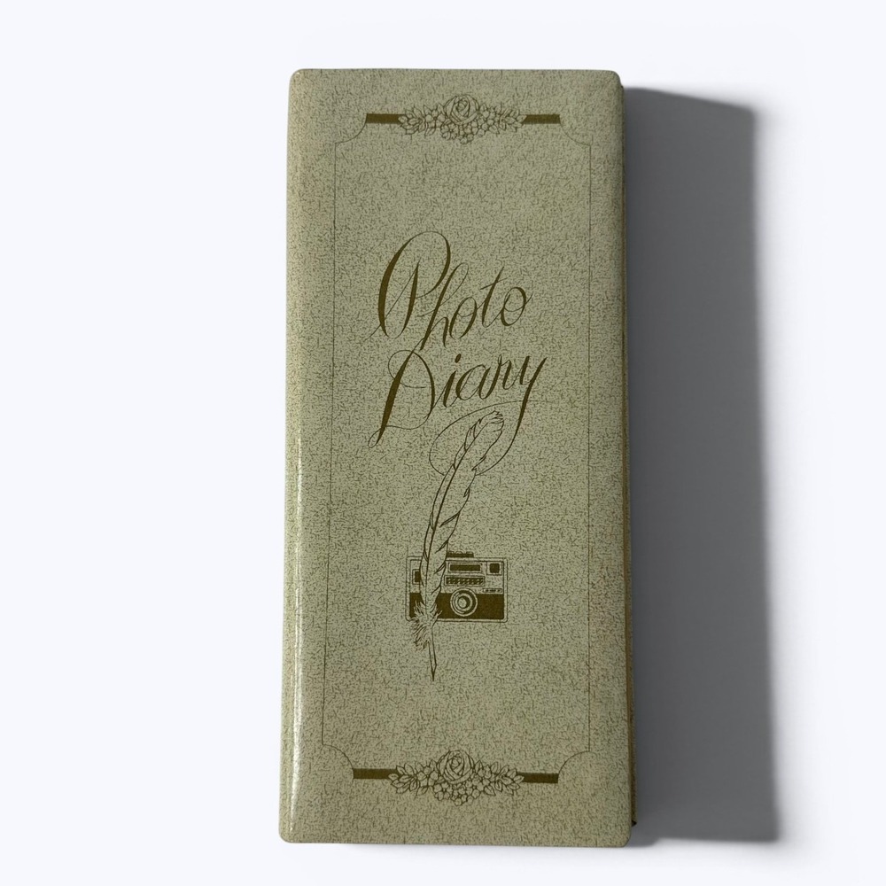 Vintage Photo Diary Pocket Album Made in Japan Gold Camera Quill Cream Spiral